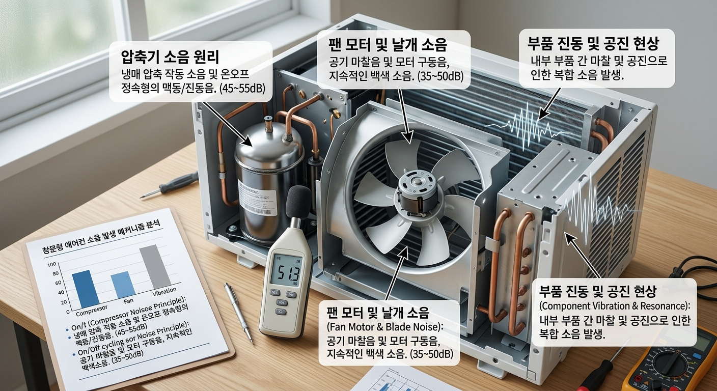 창문형 에어컨 소음 발생 메커니즘
