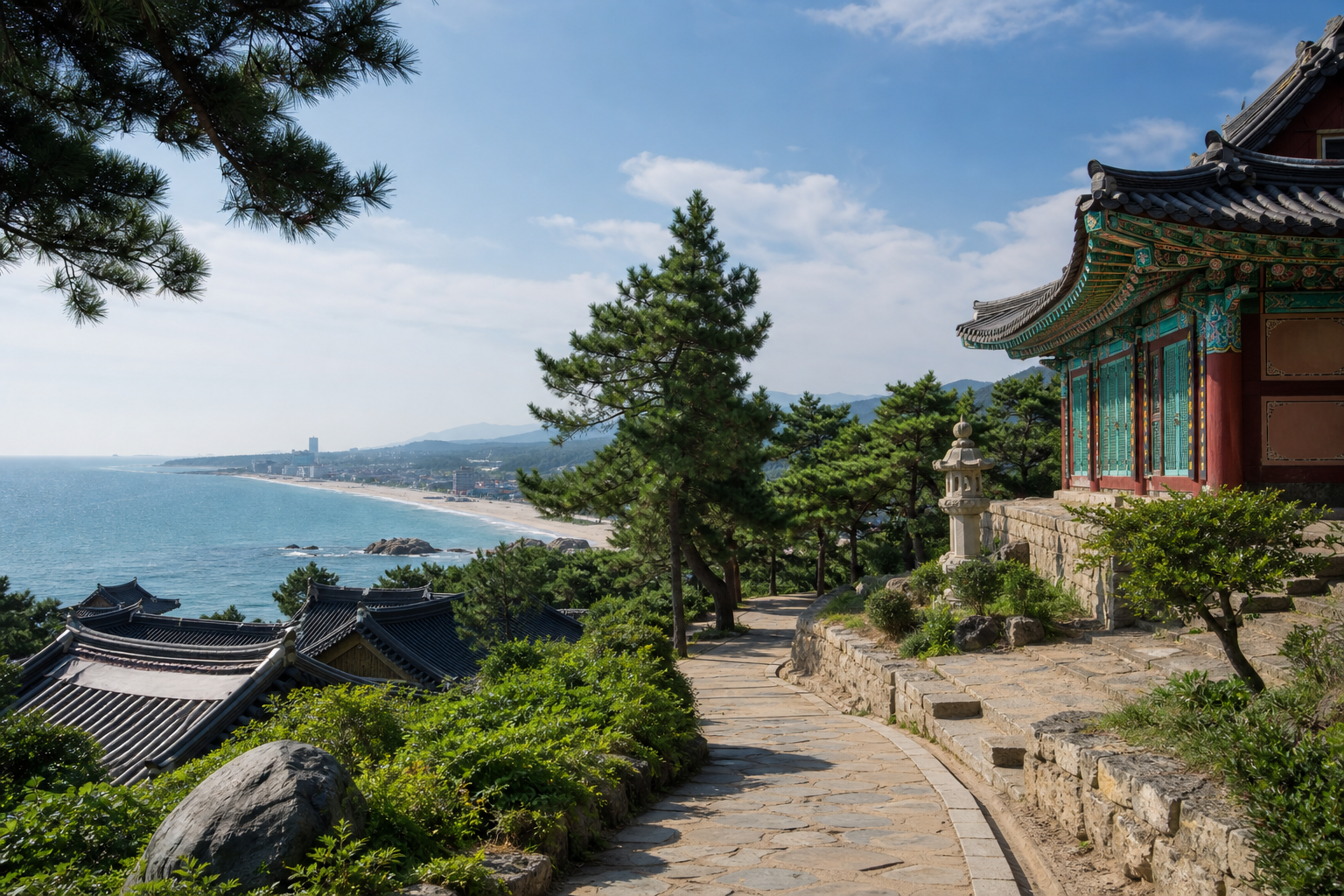 낙산사와 바다가 함께 보이는 양양 여행 풍경