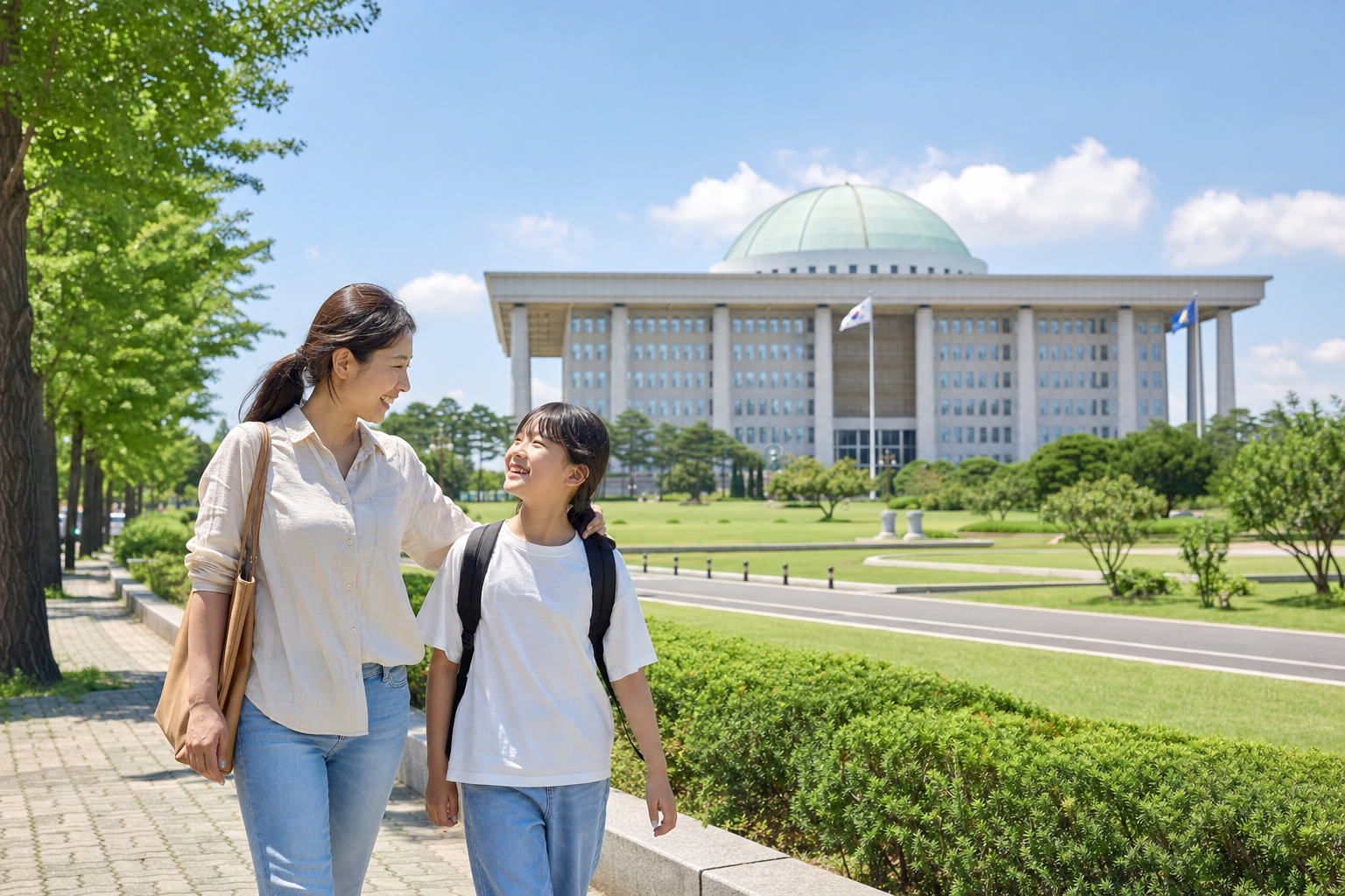 제헌절에 국회의사당 인근을 찾은 가족 여행 장면