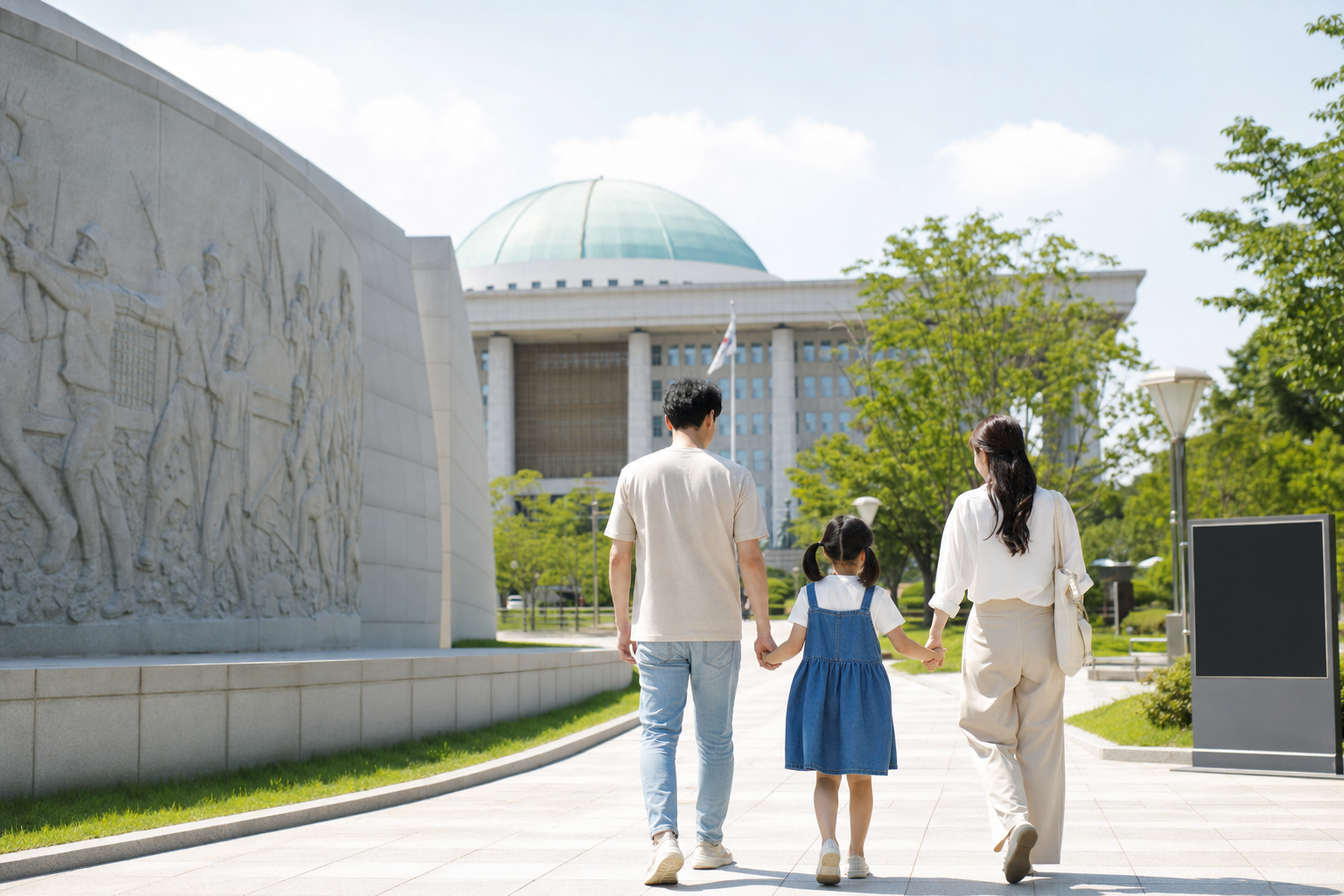 제헌절에 서울 민주주의 역사 공간을 여행하는 한국인 가족