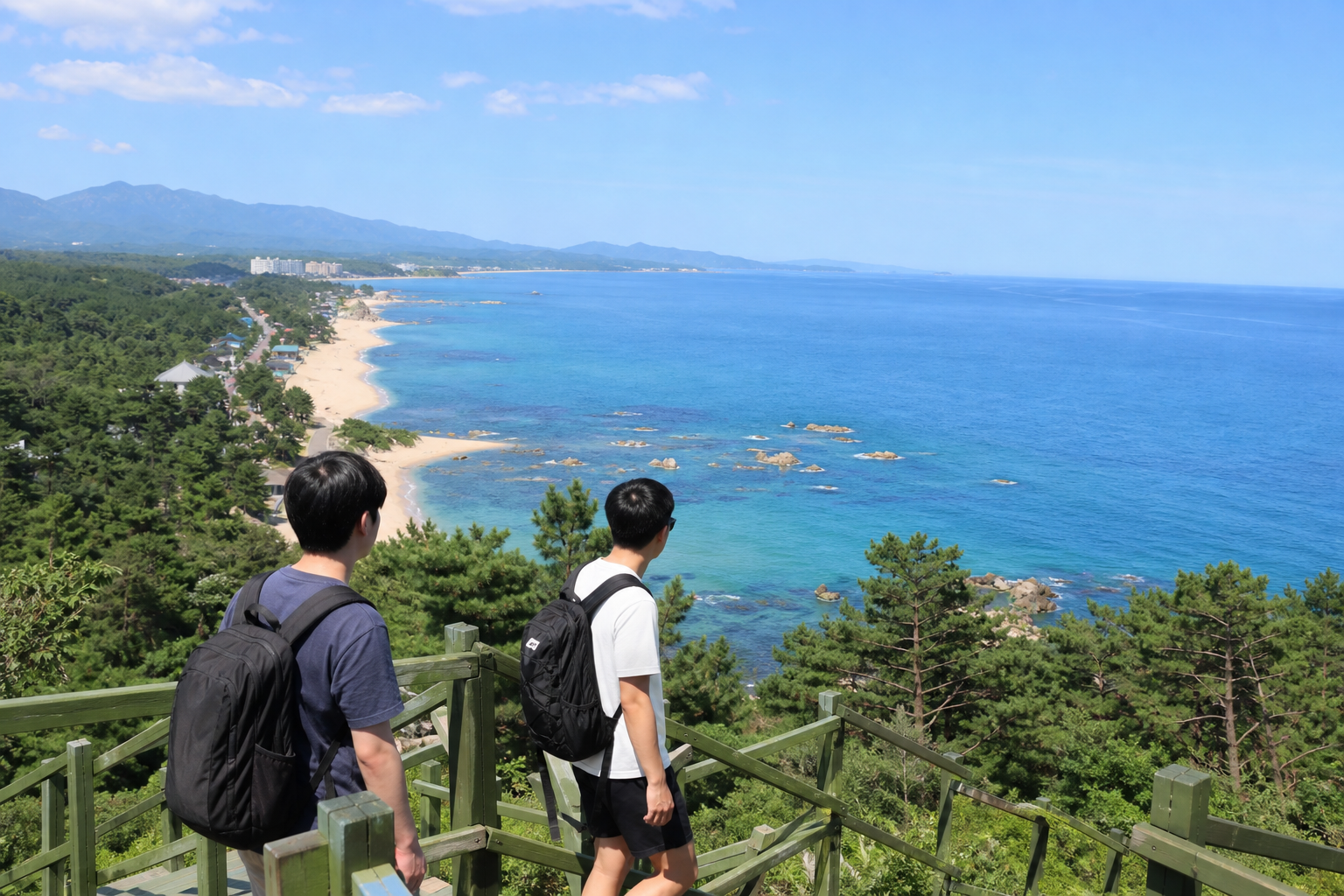 하조대 전망대와 양양 해안선을 바라보는 뚜벅이 여행 장면