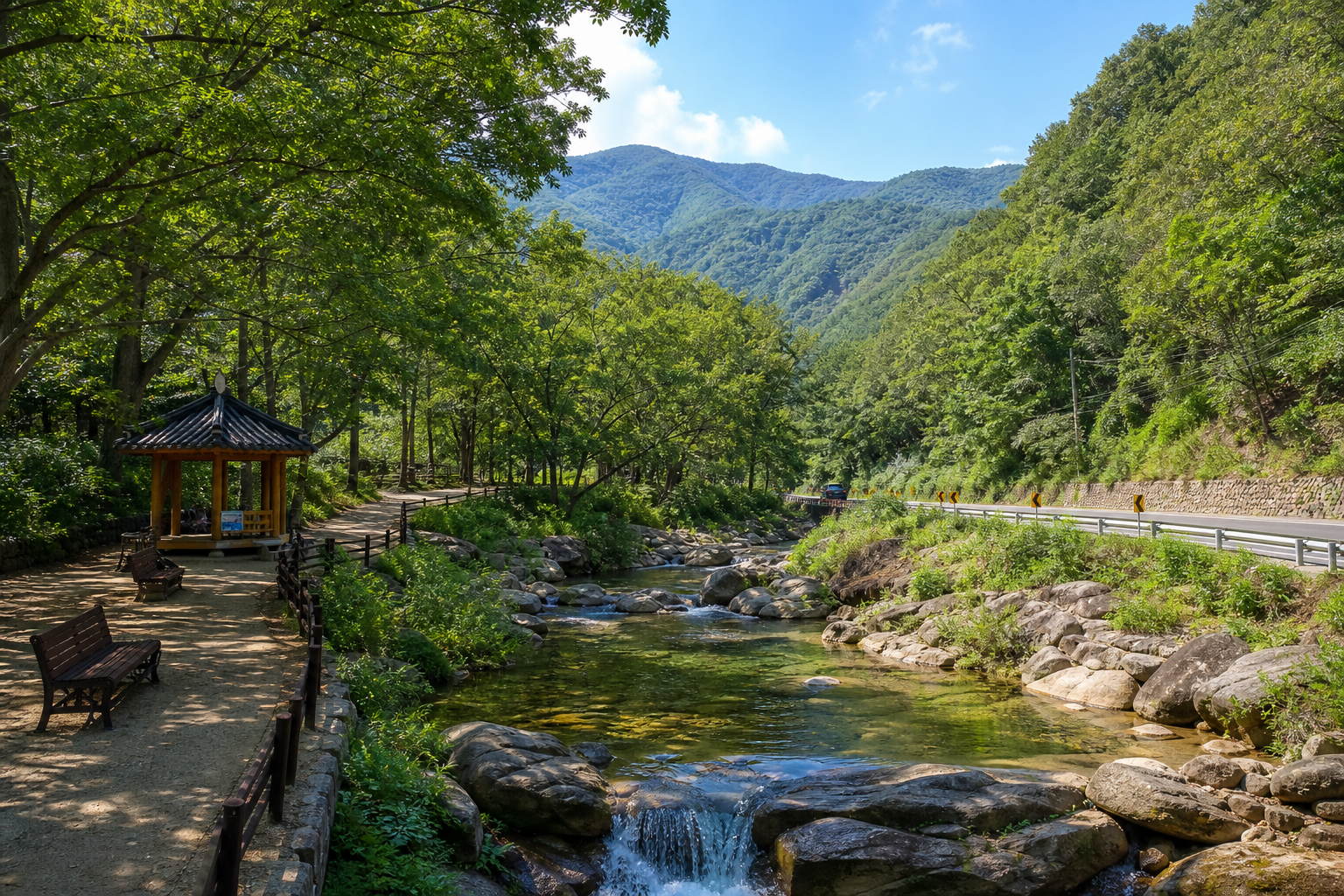 괴산의 계곡과 산책로, 드라이브 코스를 담은 여행 풍경