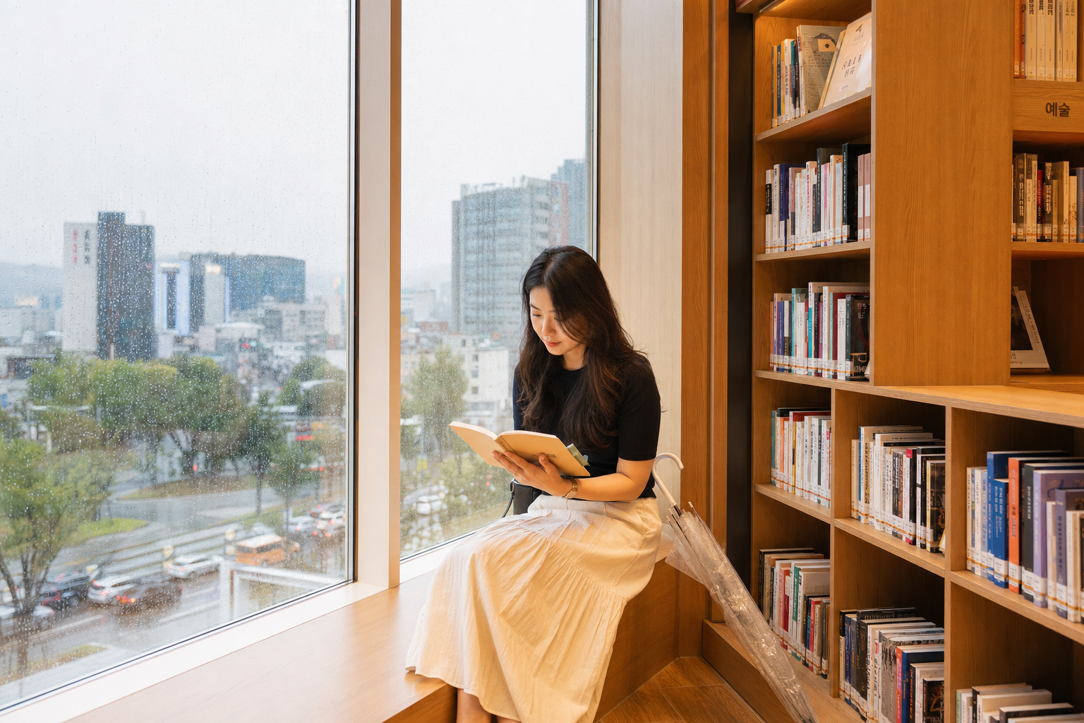 비 오는 날 전주시립도서관 꽃심 실내 여행 분위기