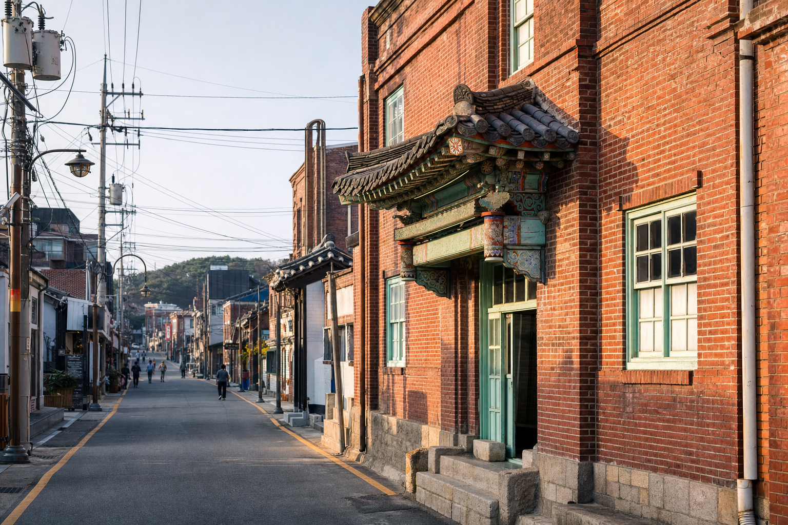 태안 읍내의 붉은 벽돌 건물과 오래된 거리 풍경