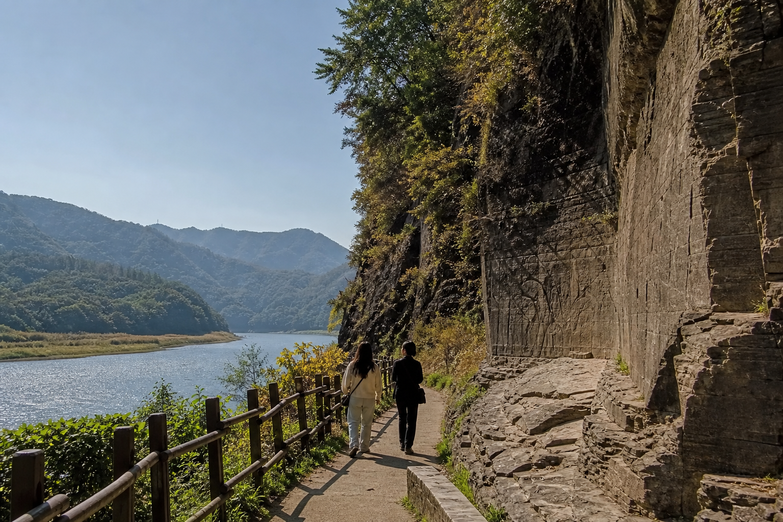 울산 울주 반구대 암각화 일대 강변 산책 풍경