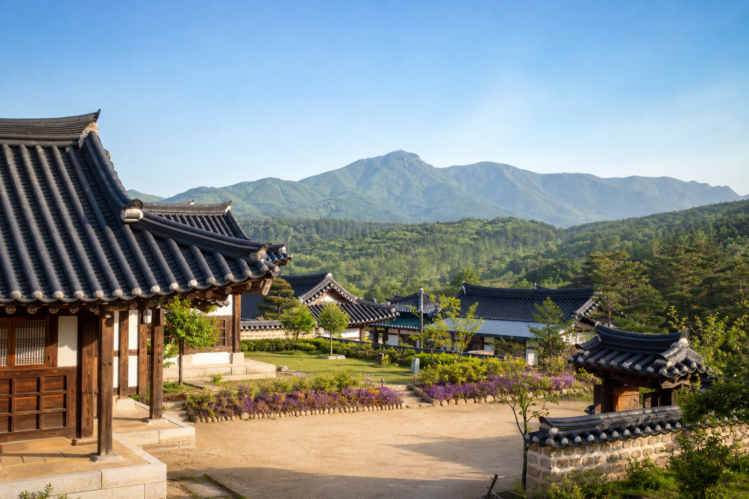 강릉 왕산한옥마을과 대관령 산자락 풍경