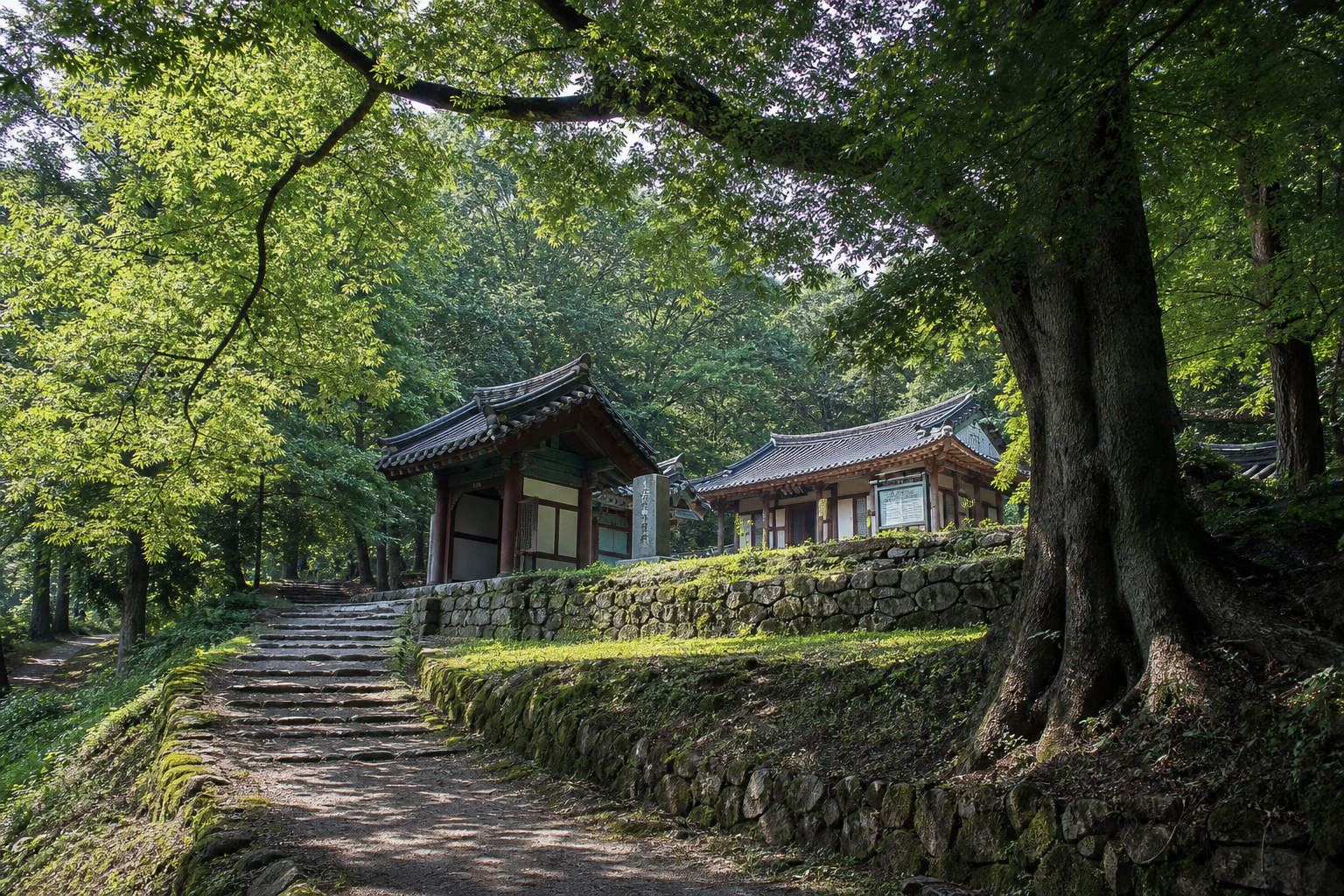 장성 전통 서원과 숲길 분위기