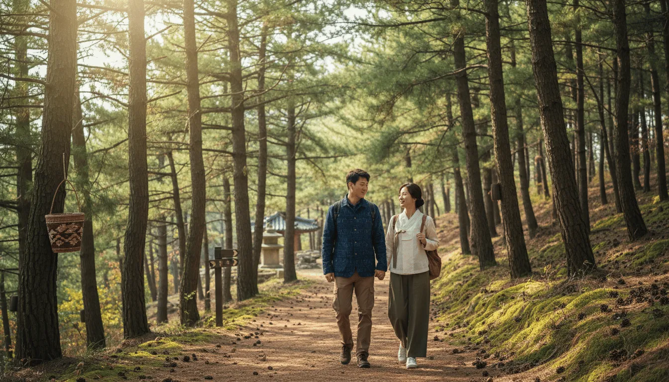 숲속에서 만나는 피톤치드 가득한 산책로