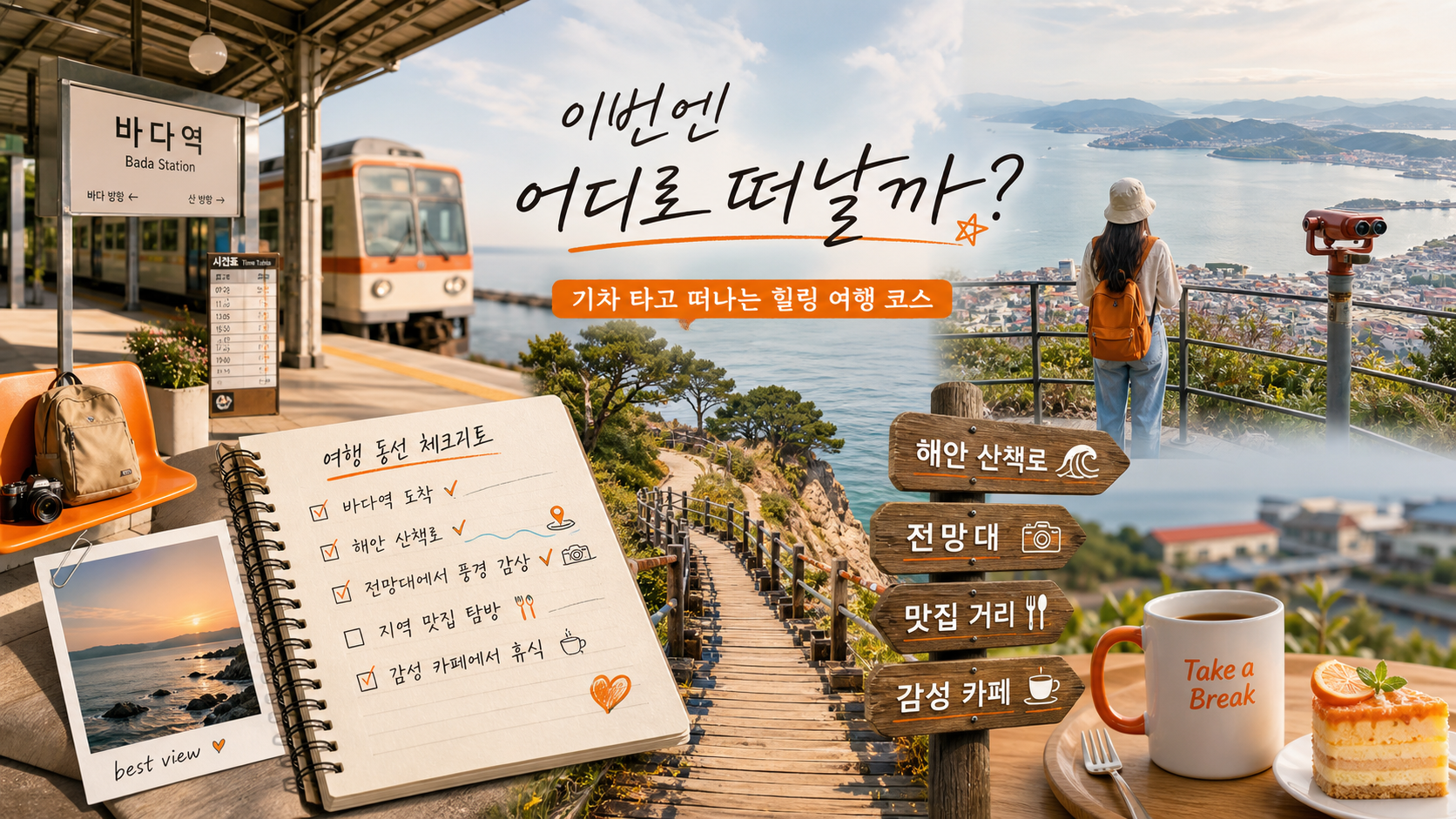 해안 산책로와 전망대를 포함한 여행 코스 이미지