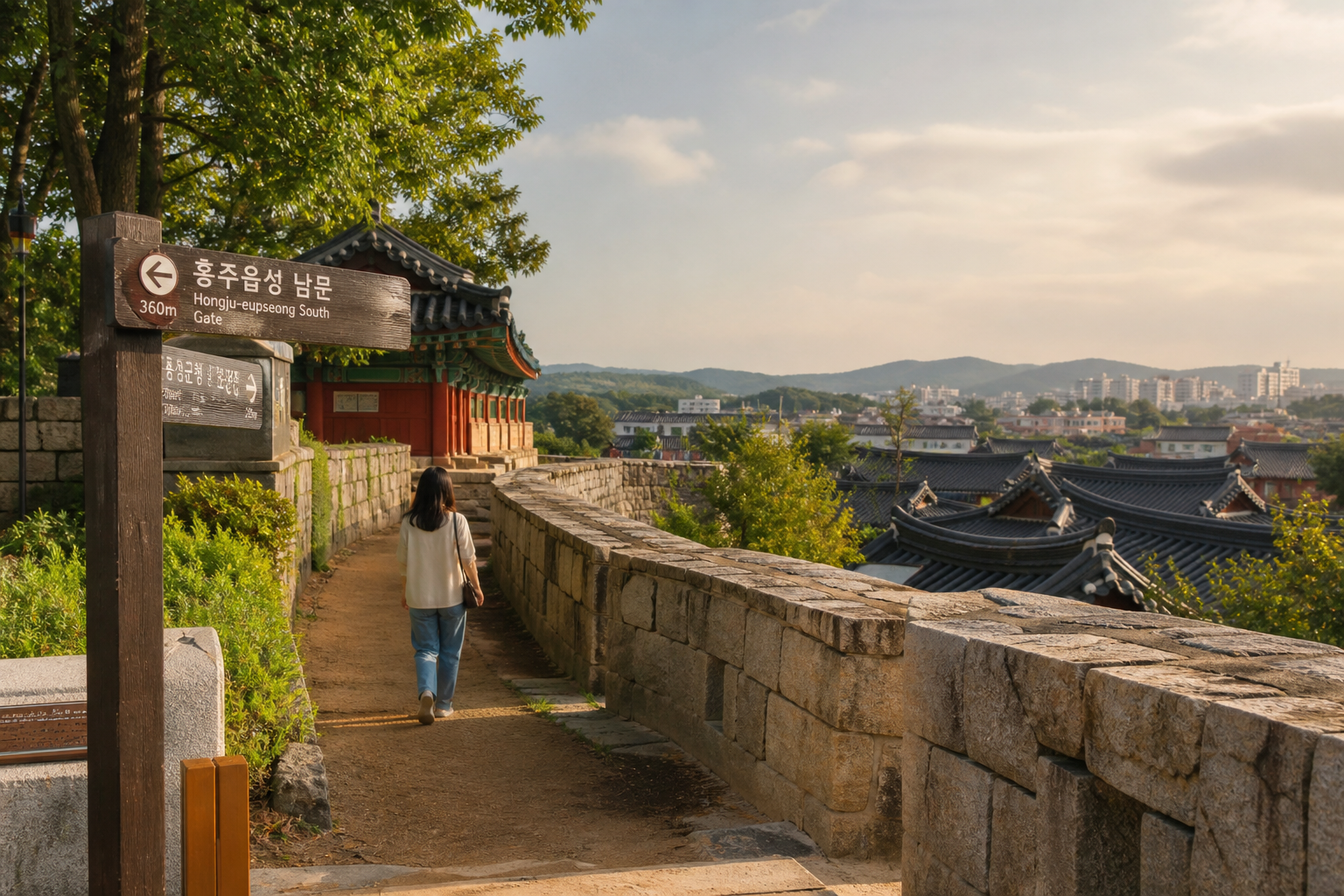 홍성 역사 여행의 시작점인 성곽길 풍경