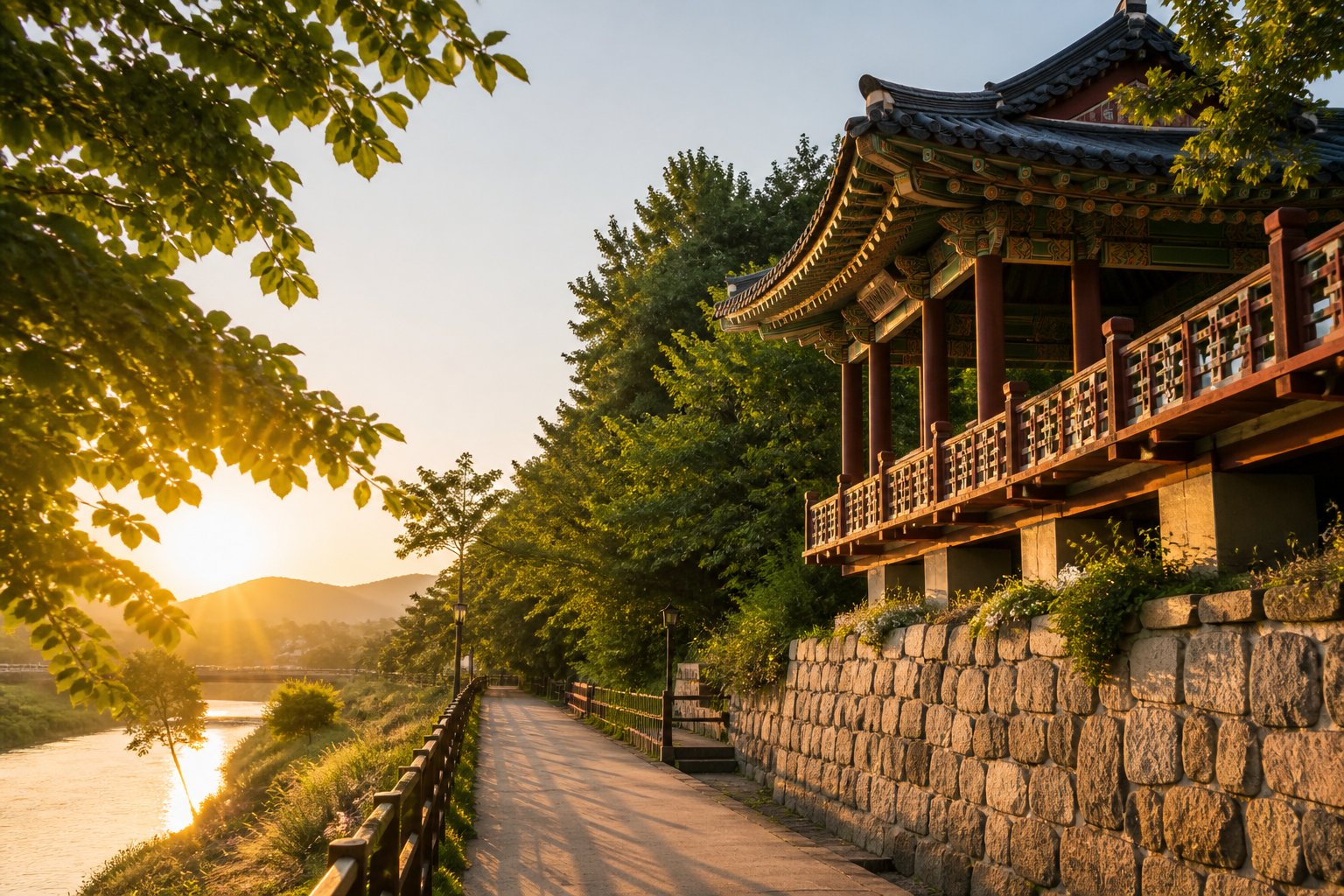 노을 시간 상주 여행 동선에 어울리는 강변 산책 풍경
